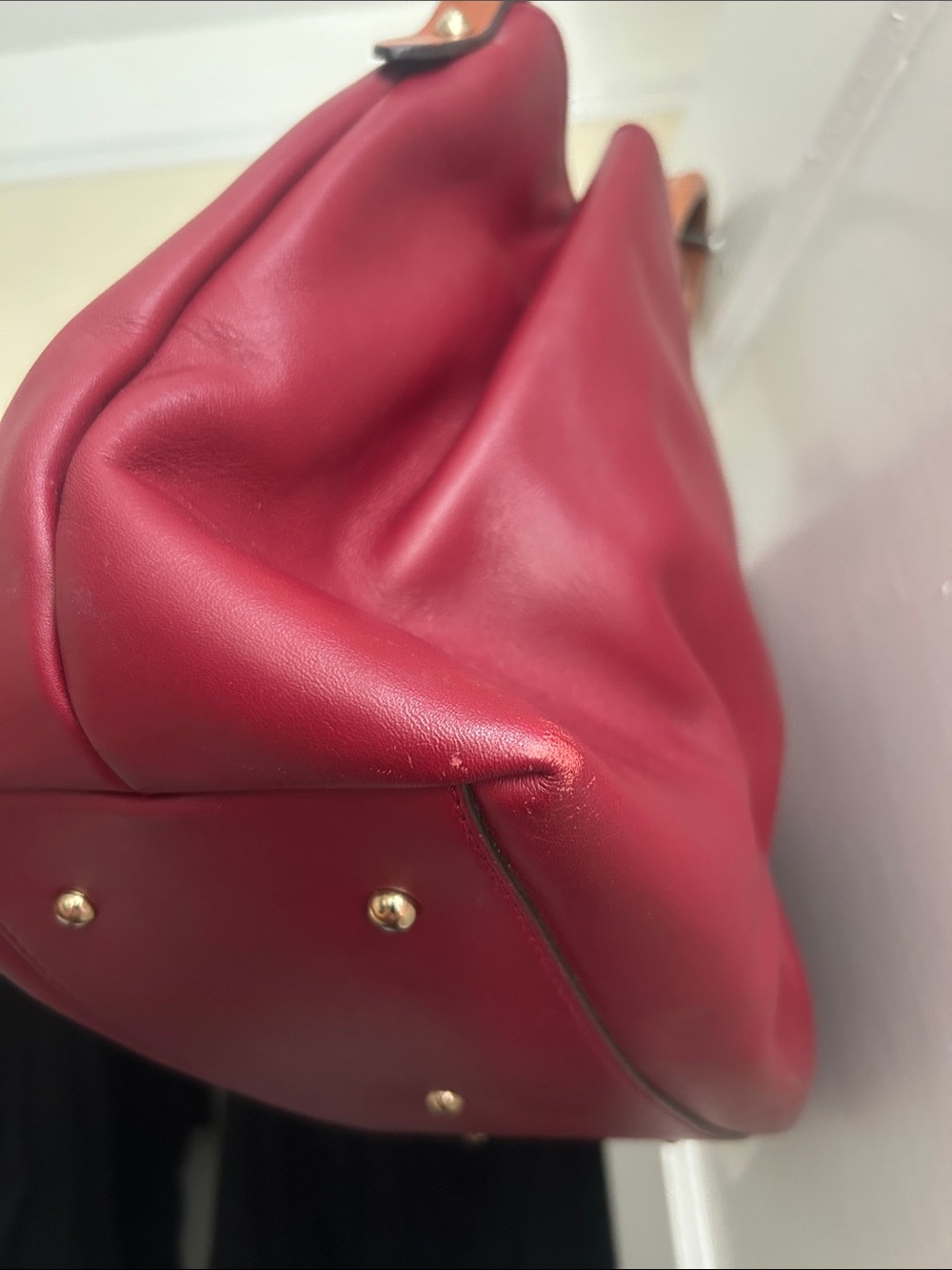 Dooney & Bourke Wine Red Leather Satchel with Tan Handles - Picture 4 of 14